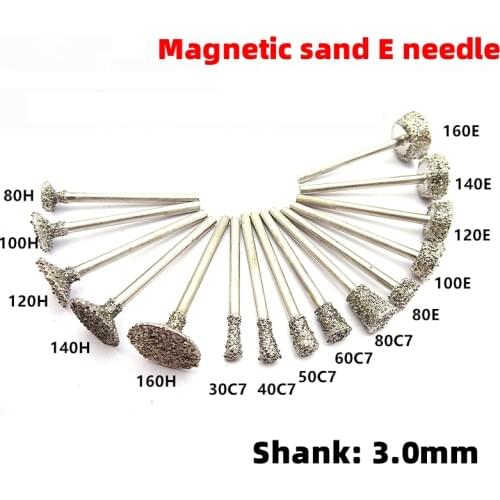 1Pcs 3MM Shank Coarse Sand Diamond Magnetic Sanding Needle Grinding Head Inverted Trapezoid Jade Carving Burrs Accessories