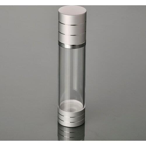 100ML silver airless bottle clear body matte silver line lid for lotion/emulsion/serum/toner/whitening liquid essence packing