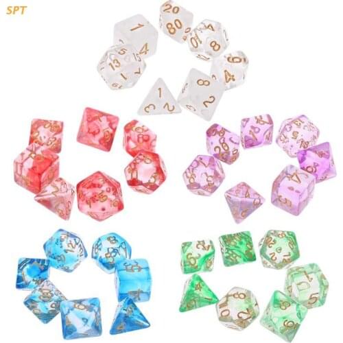 7pcs/set Transparent Sided Dice D4 D6 D8 D10 D12 D20 Dungeons & Dragon D&D RPG Poly Table Board Games Toy XX
