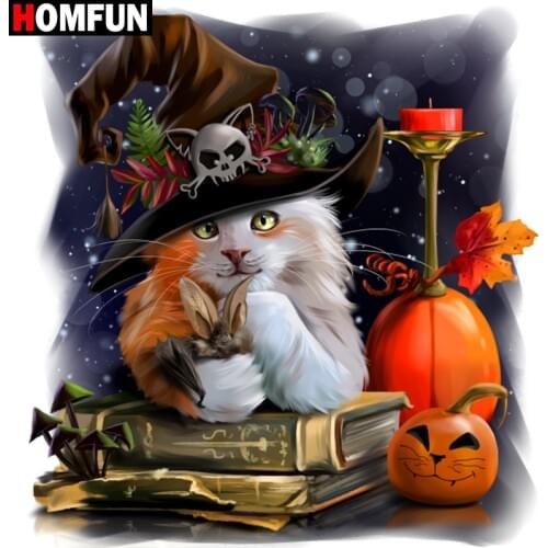 HOMFUN Diy 5d Diamond Painting " Halloween pumpkin cat" Cross Stitch Square Round Diamond Embroidery Handwork Rhinestone Art