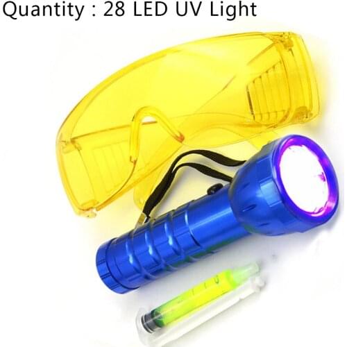 Car R134A R12 Air Conditioning A/C System Leak Test Detector Kit 28 LED UV Flashlight Protective Glasses UV Dye Tool Repair Set