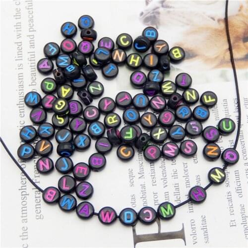 Julie Wang 200pcs 7mm Acrylic Black Round Letters Beads Random Mixed Alphabet Spacer Bead Bracelet Jewelry Making Accessory