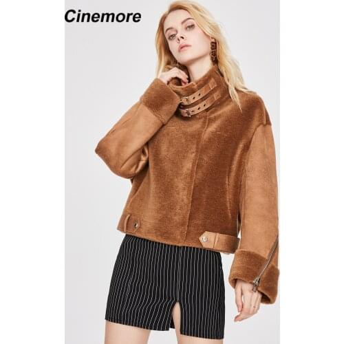 Cinemore 2021 Spring Women Jacket High Quality 70% Fur Artificial 30% Wool Short Faux Fur Zipper Warm Female Coat Tops 82063