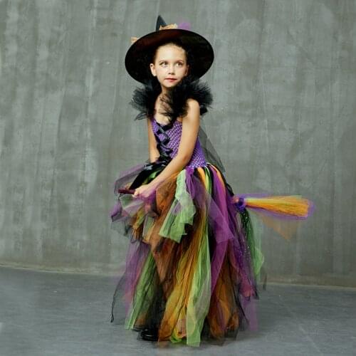 Baby Halloween Witch Dresses Girls Fancy TUTU Dress Carnival Witch Cosplay Outfits Disguise Cloth Nina Disfraz Performance Dress
