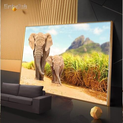 Emnelish 1 Pieces Wild Animals Elephants Walking Landscape Modern Home Decor Wall Large Posters For Living Room Canvas Paintings