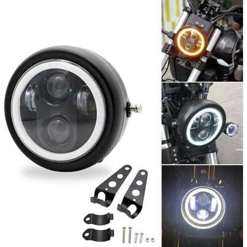 Black 5.75 inch LED Headlight Projector Halo Ring High Low Beam Motorcycle 5 3/4" DRL Turn Signal for Sportster Dyna Iron 883
