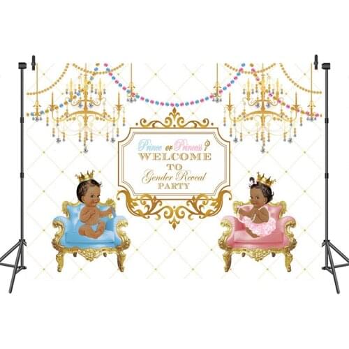 Gender Reveal Photography Background Prince or Princess Chandelier sofa Backdrop Baby Shower custom backgrounds photocall photo