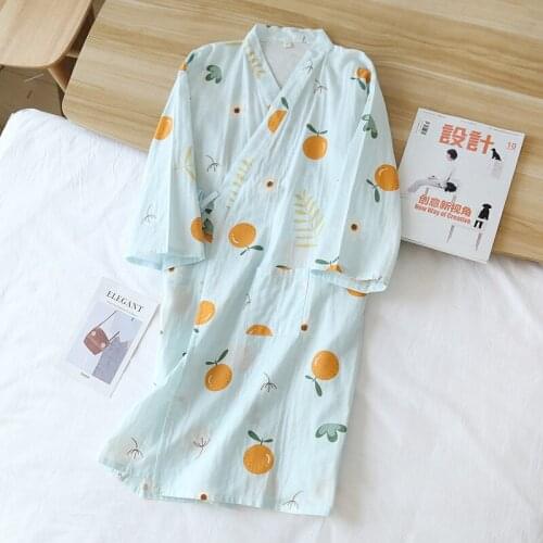 New Women 100% Cotton Kimono Bathrobes Summer Cartoon Print Long Robes Casual Nightgowns Japanese Kawaii Bath Robes Sleepwear