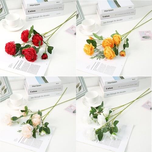3 Heads Silk Peony Artificial Flowers Branch with Leaves Imitation European Peony Fake Flores for Home Hotel Wedding Decor A0556