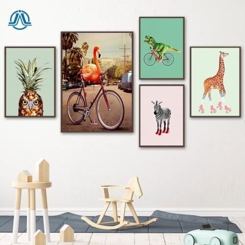 High Heels Zebra Flamingo Poster Dinosaur Canvas Painting Nordic Bicycle Wall Art Picture Print For Living Room Home Decoration