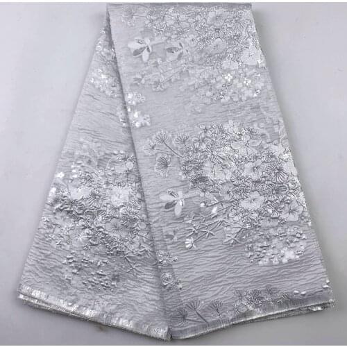 2021 Latest Silver White African Jacquard Lace Fabric French Lace Embroidered Nigerian Brocade Lace Fabric For Party Dress S8012