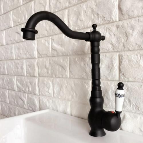 Kitchen Faucet Black Brass Faucet 360 Degree Swivel Single Handle Vessel Sink Vintage Kitchen Mixer Tap Knf358
