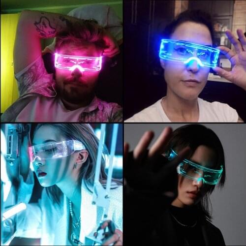 Fashion Cool LED Glasses Luminous Neon Light up Glasses Glowing Rave Costume Glasses Christmas Halloween Supplies DJ Club Props