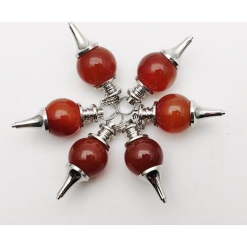 Fashion 6pcs Balance Reiki Natural Stone red Agates Dowsing Pendulum Circular Cone Charm Pendant for Men Women Divination