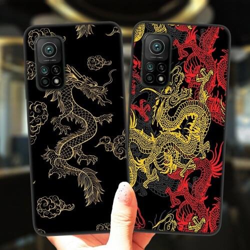 Fashion Chinese Vintage Dragon Black Case For Xiaomi Mi 10T Lite Redmi Note 9S 7 8 9 10 Note10 Pro 8T 9C Soft Silicone Cover