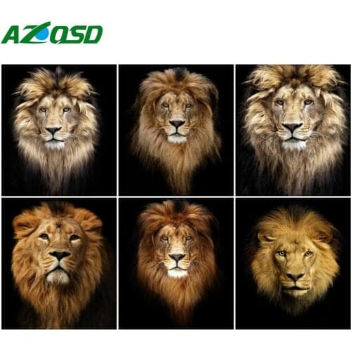 AZQSD Paint By Number Lion Animal Drawing On Canvas Oil Painting By Numbers Handpainted Modern Wall Art Unique Gifts
