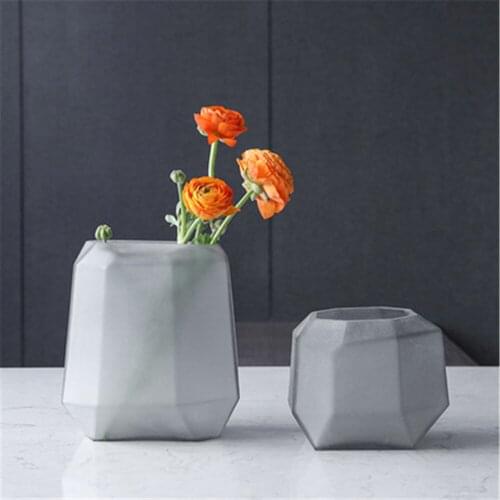 Nordic Flower Vase Modern Irregular Frosted Glass Vase Creative Octagon Succulents Plants Pot Crystal Flower Basket Home Decor