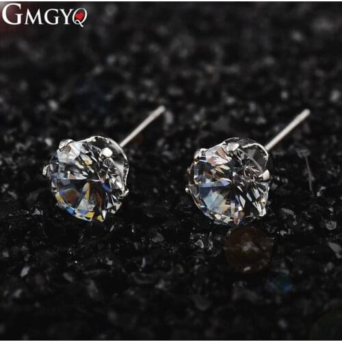 GMGYQ New Fashion Trendy Round 6mm Zirconia Crystal Earrings For Women Brinco Femme Christmas Wedding Jewelry