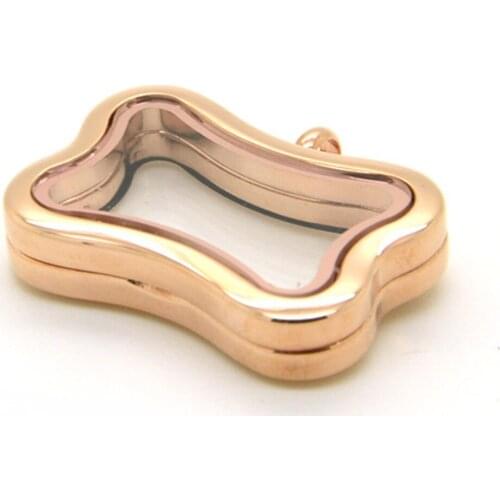 New Fashion Stainless Steel Dog Bone Shape Magnetic Plain Floating Locket Pendant Living Glass Locket