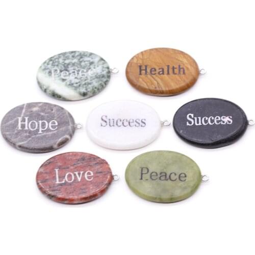 Natural Stone Pendants Charms Black Agats Picture Stone Pendant Oval Shape Pendant DIY for Necklace or Jewelry Making 30x45mm