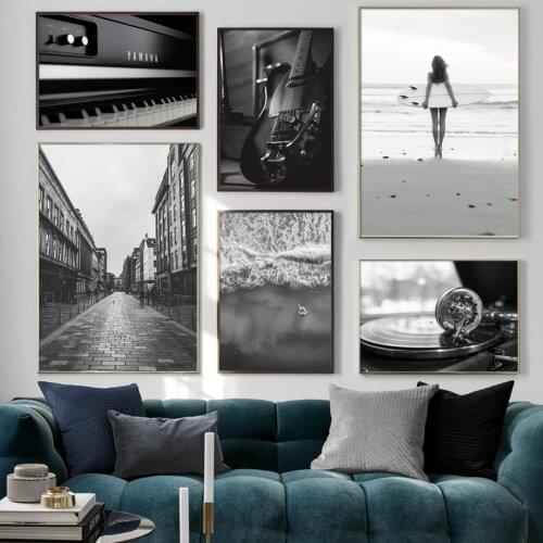 Sea Surf Street Piano Guitar Music Nordic Vintage Posters And Prints Wall Art Canvas Painting Wall Picture For Living Room Decor