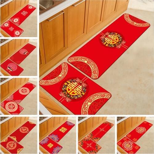 Chinese Style Joyous Kitchen Mat Retro Fashion Wedding Decor Floor Tapete Soft Water Absorbent Antiskid Hallway Bathroom Doormat