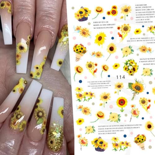 3D Flowers Nail Stickers Self-adhesive 3D Sunflower Tulip Rose Animal Bee Design Colorful Nails Art Tip DIY Manicure Decoration
