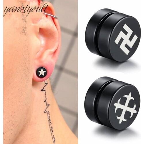 Rock Strong Magnet Magnetic Health Care Ear Stud Non Piercing Earrings Skull David Star Tai Chi Earings Jewelry for Mens Women
