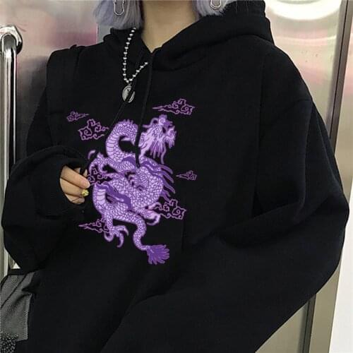 Women sweatshirt hoodie Cute Hip hop Kawaii Ullzang Harajuku Streetwear Dragon printed Korean pullover vintage dropshipping tee
