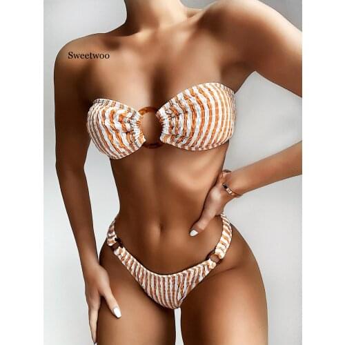 2020 New Wrinkled Leopard Bikini Women Swimwear Female Swimsuit Two-pieces Bikini set Bandeau Bather Bathing Suit Swim
