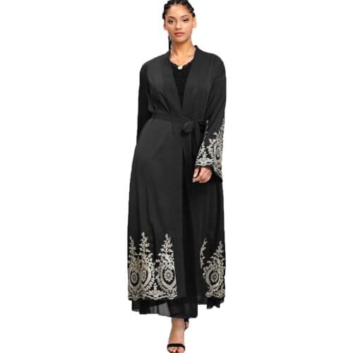BianFeng Womens Floral Embroidered Abaya Hijab Dress Stitching Fashion Ramadan Cardigan Robe Long Sleeve