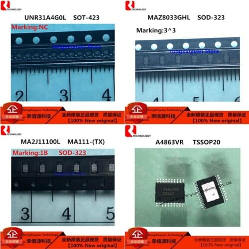 10 PCS UNR31A4G0L UNR31A4 NC SOT423 MAZ8033GHL MAZ8033 3^3 33 SOD323 MA2J11100L MA111-(TX) MA111 1B SOD323 A4863VR A4863 TSSOP20