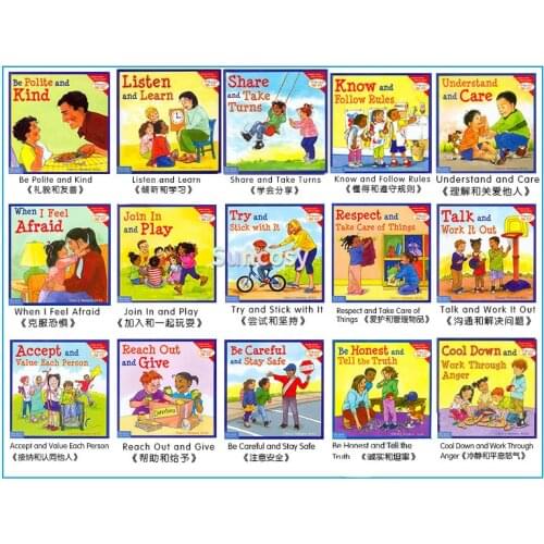15 Books/Set Learning To Get Along English Picture Story Book Children Story Book Sticker Book IQ EQ Training Tools Books