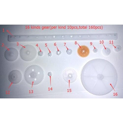 160pcs 16 kinds gear / Total 160pcs / 0.5 modulus plastic gear motor / spur gear / toys accessories / DIY Toys