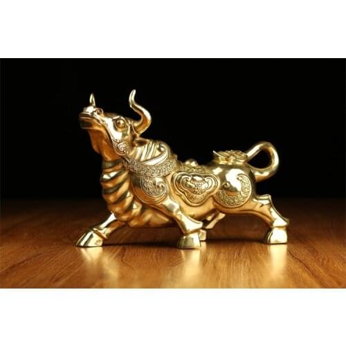35CM - 2020 HOME office SHOP TOP efficacious Money Drawing Mascot # GOOD LUCK Cattle Fortune cattle bull FENG SHUI Brass statue