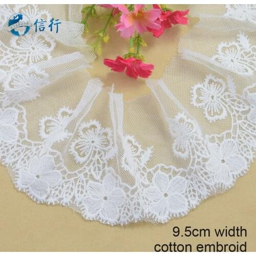 9.5cm width Cotton embroid lace sewing ribbon guipure trims or fabric warp knitting DIY Garment Accessories free shipping#3595