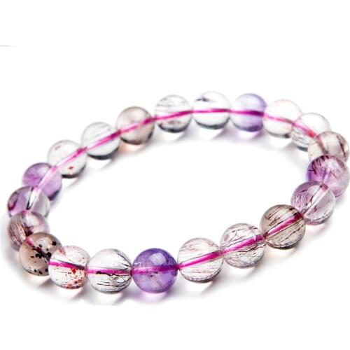 9.5mm Natural Genuine Super Seven 7 Melody Stone Bracelet Women Femme Crystal Clear Round Beads Stretch Charm Bracelet