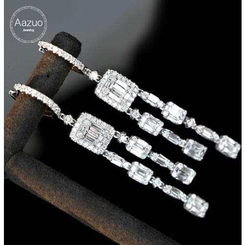 Aazuo Real 18K White Gold Real Diamonds 1.80ct Square Drop Earrings gifted for Women Wedding Party Au750