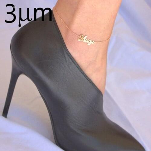 3UMeter Custom Name Anklet Personalized Jewelry Customized Stainless Steel Enkelbandje Rose Gold Color Nameplate Ankle Bracelet