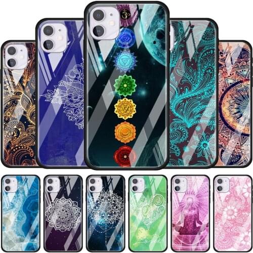 Mandala Chakra Yoga for Apple iPhone 12 Pro Max Mini 11 Pro XS Max X XR 6S 6 7 8 Plus Luxury Tempered Glass Phone Case
