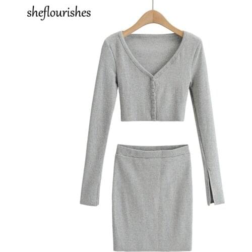 Elegant two piece set women long sleeve t shirt casual button up shirt elastic high waisted skirt sexy mini skirts black outfits