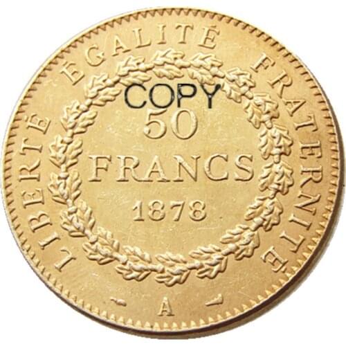 France 1878-1904 6 Years Available 50 Francs Gold Plated Copy Decorate Coin