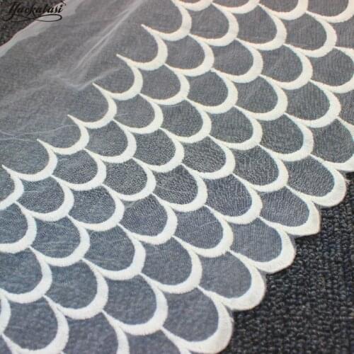 YACKALASI Cotton Lace Embroidered Appliqued Fish Scale Flower White Soft Tulle Fabrics Scalloped Sewing Apparel Trims 25CM
