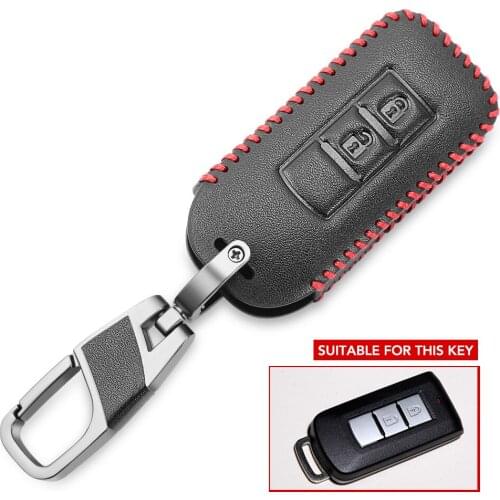 2BTN Leather Car Key Case For Mitsubishi Outlander Lancer 10 Pajero Sport L200 ASX RVR Remote Fob Protector Cover Keychain Bag
