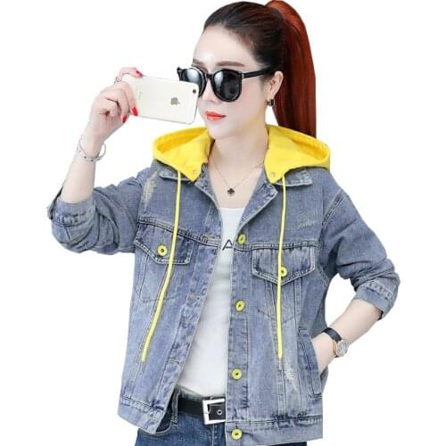 Embroidered Sequined Denim Jackets Female Hooded Short Outerwear New Spring Autumn Jacket Women Plus Size Loose Thin Jacket Lady