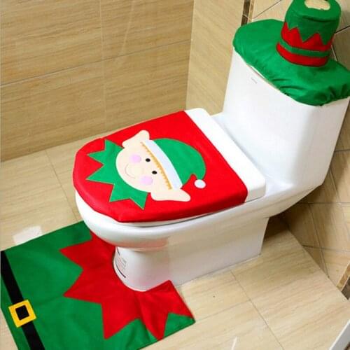 Cute Children Christmas Family padded Toilet seat cushion cover set warmer Three piece suit Bathroom floor mat Festive decoraion