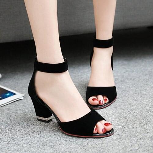 Fashion Concise Velvet Ladies Sandals Mature Peep Toe Womens High Heels Zipper Sandalias Mujer Office Lady Dress Shoes Pumps 43