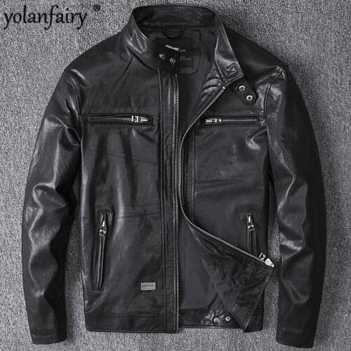 Vintage Genuine Leather Jacket Men Spring Autumn Real Sheepskin Coat Mens Motorcycle Jacket Chaqueta Cuero Hombre YY454