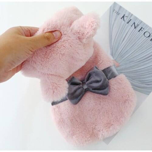 Dog Cat Coat Soft Comfortable Pink Dog Clothes Bowknot Autumn Winter Teddy Dog apparel Leash hole Button Closure Girl Dog Hoodie