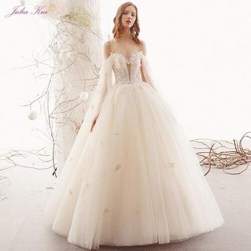 JULIA KUI Romantic Spaghetti Straps A-Line Wedding Dress Elegant Sweetheart Backless A-Line Tulle Floor-Length Bridal Skirts